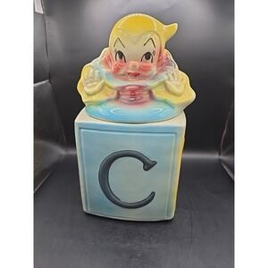 American Bisque Cookie Jar Vintage Clown On Block